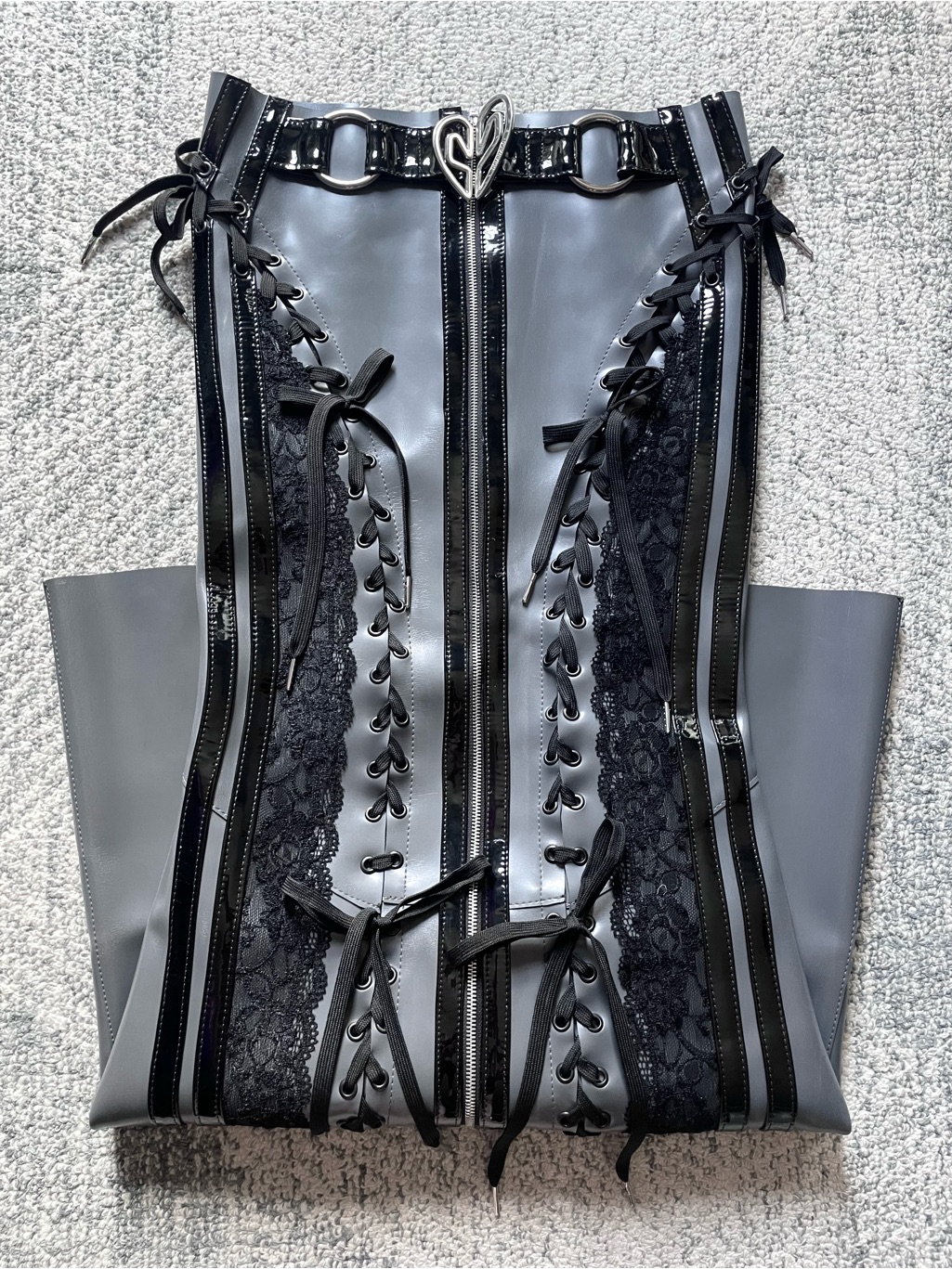 Rare Dominnico “Varsity Archive Skirt”Spanish Designer Runway Sample Vinyl Lace — image 2 of 8